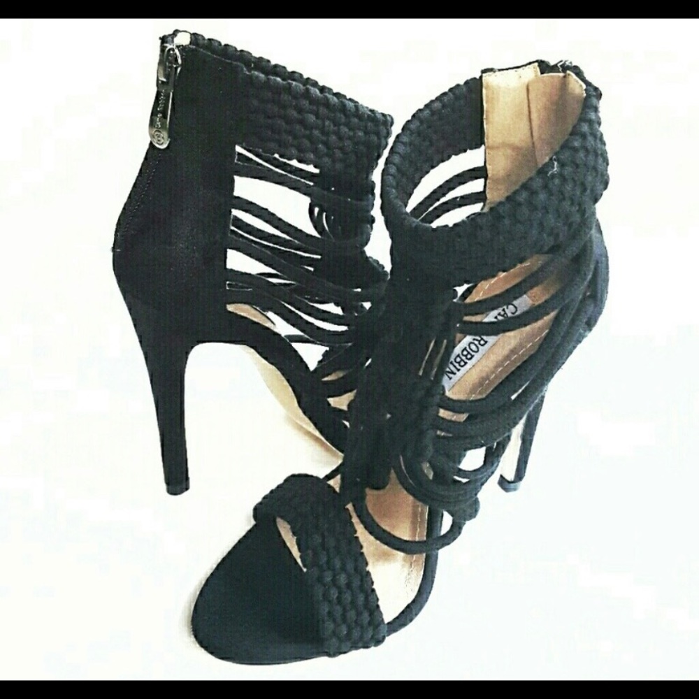 NWT CAPE ROBBIN Black Strappy Sandal Heels